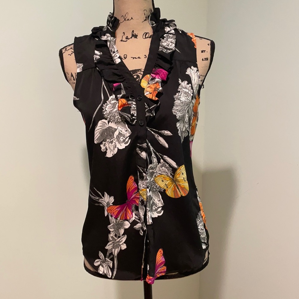 NY & Co. Sleeveless Butterfly Button Down Blouse size XS